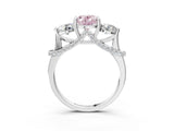 Silver Fancy Pink Oval Cut Diamond Three-Stone Ring with Prong Setting and Pavé Band_15