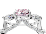 Silver Fancy Pink Oval Cut Diamond Three-Stone Ring with Prong Setting and Pavé Band_16