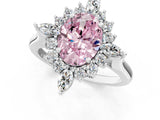 Silver Fancy Pink Oval Cut Halo Diamond Cluster Ring with Marquise and Round Stones on a White Gold Band with Prong Setting_1