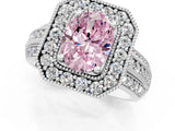 Silver Fancy Pink Oval Cut Halo Diamond Engagement Ring with Pave Split Shank and Four-Prong Setting_7