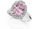 Silver Fancy Pink Oval  Cut Halo Solitaire Engagement Ring with Square Band and Four-Prong Setting_25