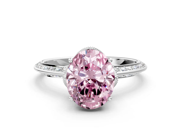 Sterling Silver Oval Graduated Pave Engagement Ring Setting for Fancy Pink Center