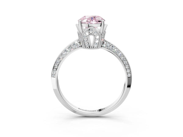 Sterling Silver Oval Graduated Pave Engagement Ring Setting for Fancy Pink Center