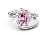 Silver Fancy Pink Oval Cut Solitaire Tension-Set Diamond Split Shank Ring_6