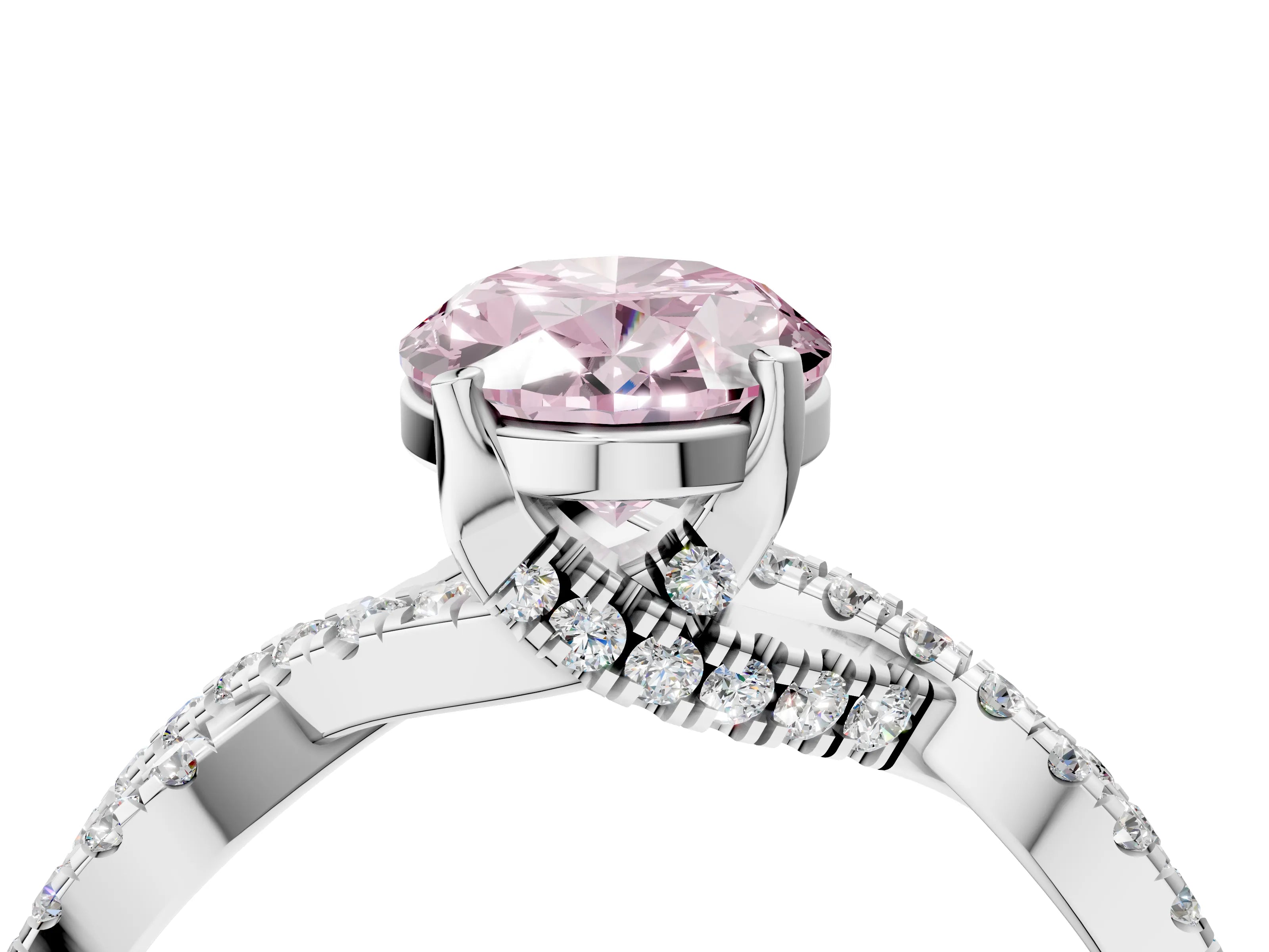 Silver Fancy Pink Oval Cut Solitaire Twist Pave Diamond Engagement Ring with Prong Setting_46