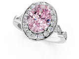 Silver Fancy Pink Oval  Halo Diamond Engagement Ring with Twisted Band and Four-Prong Setting 1
