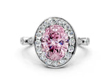 Silver Fancy Pink Oval  Halo Diamond Engagement Ring with Twisted Band and Four-Prong Setting