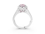 Silver Fancy Pink Oval  Halo Diamond Floral Split Shank Engagement Ring 4