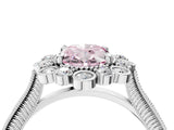 Silver Fancy Pink Oval  Halo Milgrain Pave Diamond Ring with Four-Prong Setting 4