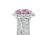 Silver Fancy Pink Oval  Halo Round Diamond Pave Band with Prong Setting 5