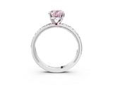 Silver Fancy Pink Oval  Solitaire Diamond Engagement Ring with XO Engraved Band and Four-Prong Setting 4