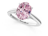 Silver Fancy Pink Oval  Solitaire Engagement Ring with Four-Prong Setting and Classic Band 1