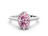 Silver Fancy Pink Oval  Solitaire Engagement Ring with Six-Prong Setting and Classic Band 1