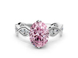 Silver Fancy Pink Oval  Solitaire Twist Band with Leaf Prong Setting 1