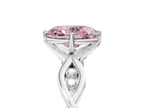 Silver Fancy Pink Oval  Solitaire Twist Band with Leaf Prong Setting