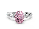 Silver Fancy Pink Oval  Solitaire Twisted Band with Prong Setting 1