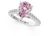 Silver Fancy Pink Pear  Brilliant Diamond Solitaire with Pavé Band and Four-Prong Setting 2