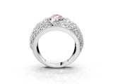 Silver Fancy Pink Pear Cut Brilliant Halo Pave Diamond Milgrain Ring_9