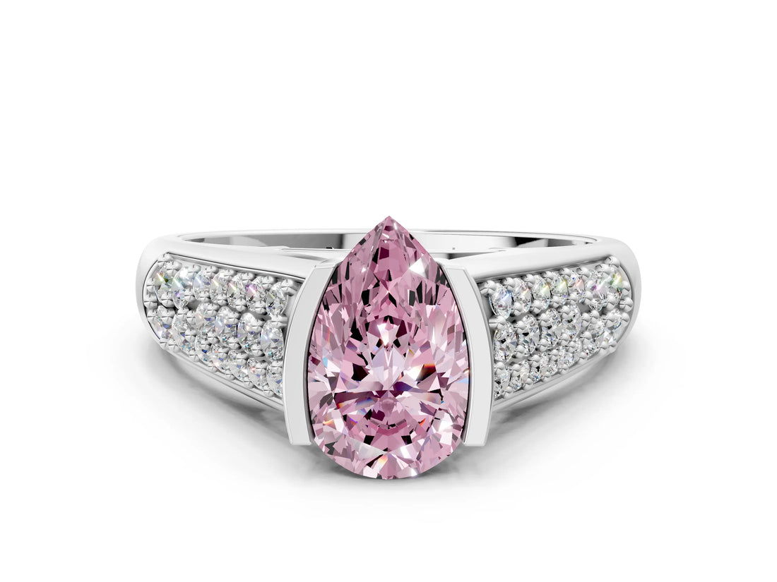 Silver Fancy Pink Pear Cut Cut Diamond Channel Set Pave Band with Tension Prong Setting_6