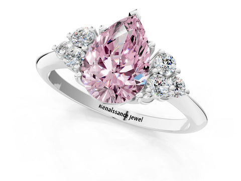 Silver Fancy Pink Pear Cut Cut Diamond Cluster Ring with Solitaire Band and Four-Prong Setting_20