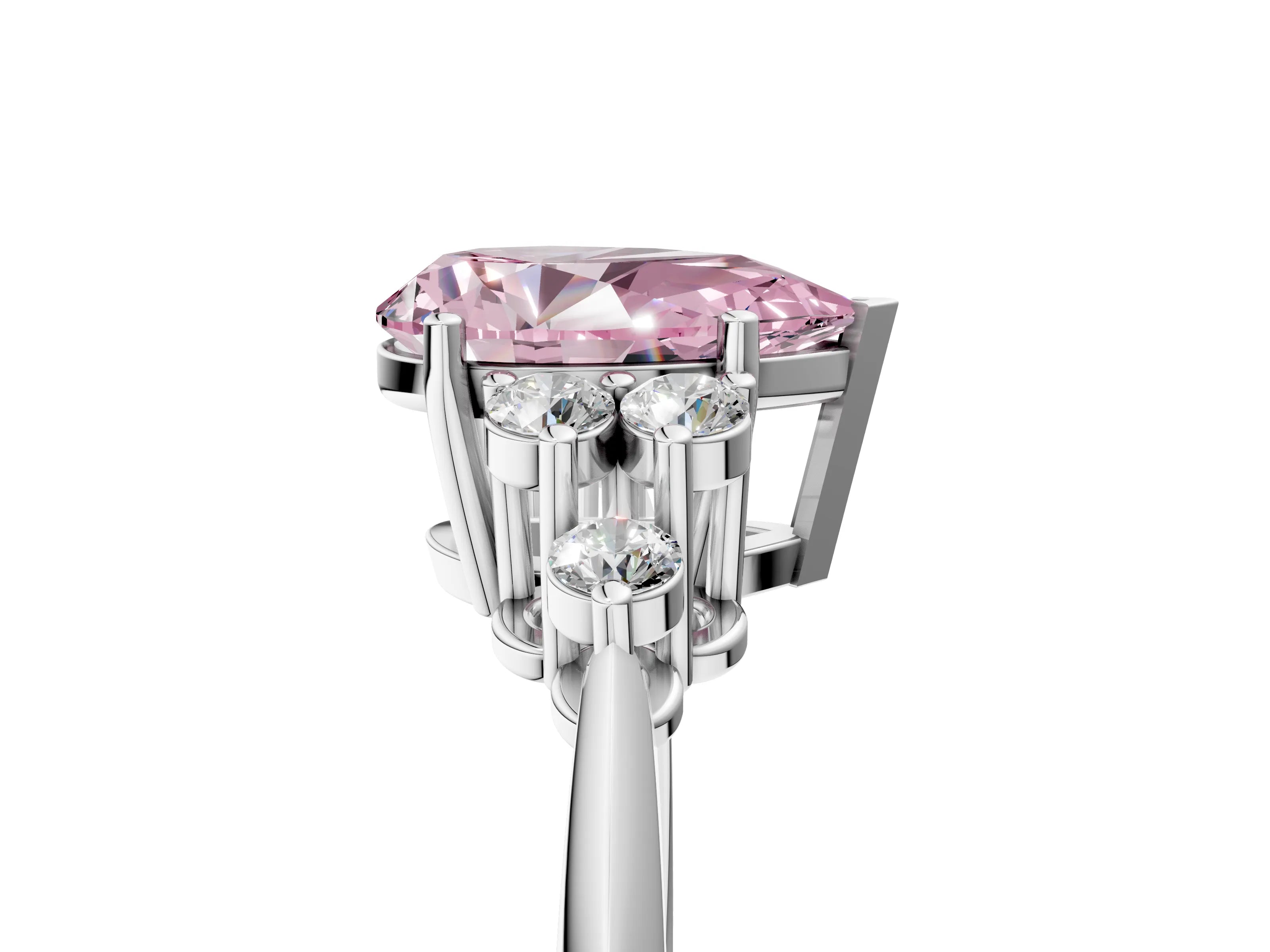 Silver Fancy Pink Pear Cut Cut Diamond Cluster Ring with Solitaire Band and Four-Prong Setting_24