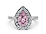 Silver Fancy Pink Pear Cut-Cut Diamond Halo Engagement Ring with Pave Band and Prong Setting_12