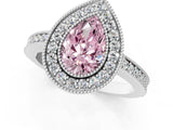 Silver Fancy Pink Pear Cut-Cut Diamond Halo Engagement Ring with Pave Band and Prong Setting_13