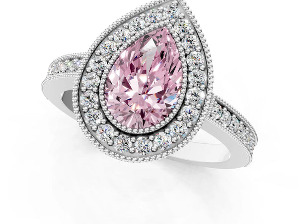 Sterling Silver Pear-Shaped Halo Engagement Ring Setting for Fancy Pink Center - Design RJ-753