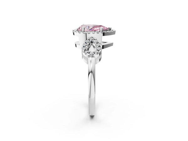 Sterling Silver Pear-Shaped Pave Infinity Halo Engagement Ring Setting for Fancy Pink Center