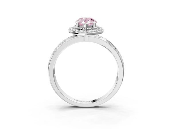 Silver Fancy Pink Pear Cut Diamond Double Halo Ring with Split Shank and Four-Prong Setting