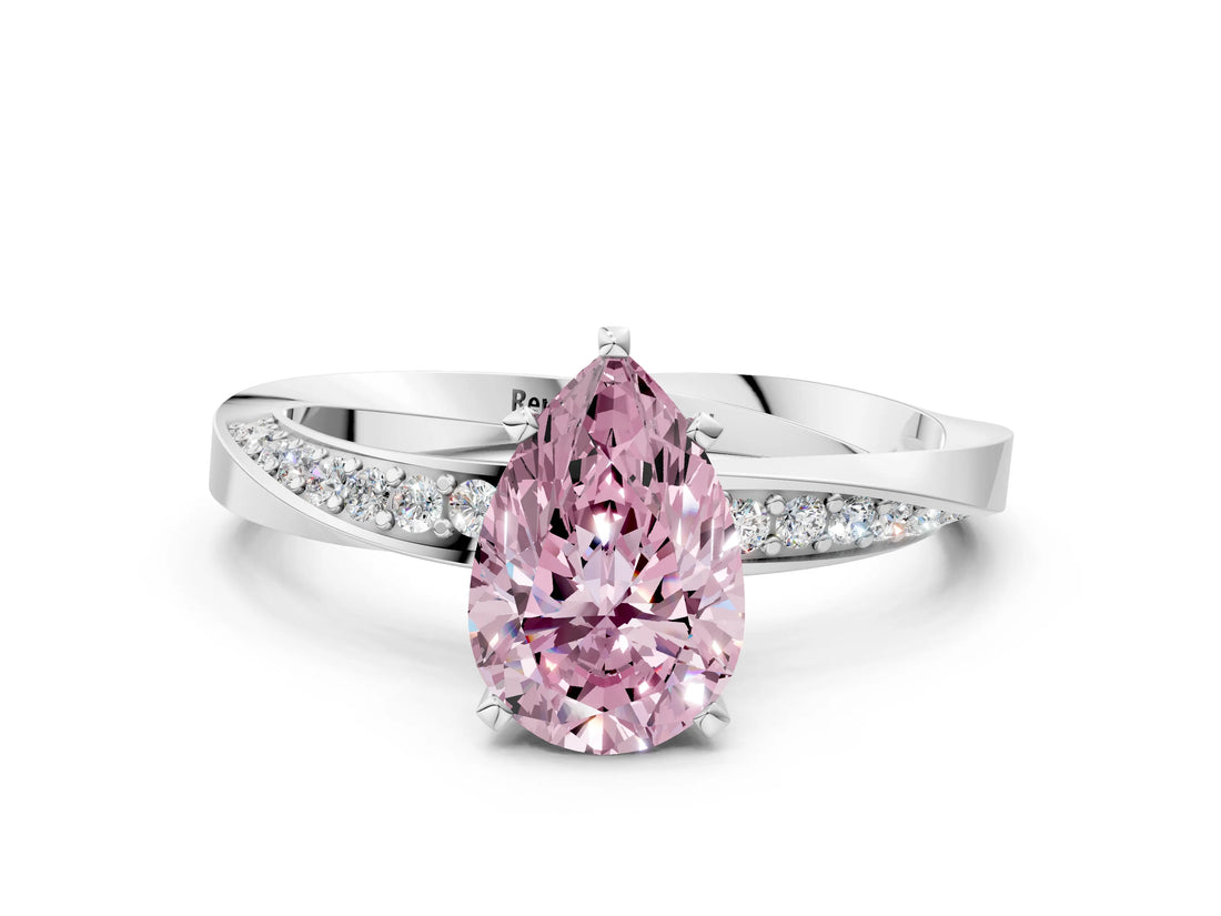 Silver Fancy Pink Pear Cut Diamond Engagement Ring with Side Stone Accents and Four-Prong Setting_12