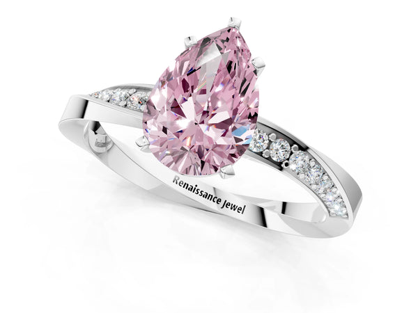 Sterling Silver Pear-Shaped Engagement Ring Setting for Fancy Pink Center with Twisting Accent Band
