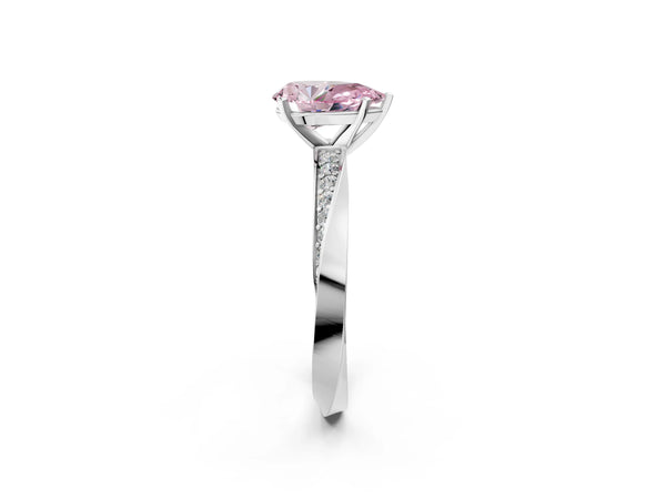 Sterling Silver Pear-Shaped Engagement Ring Setting for Fancy Pink Center with Twisting Accent Band