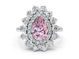 Silver Fancy Pink Pear Cut Diamond Floral Double Halo Engagement Ring with Prong Setting_150