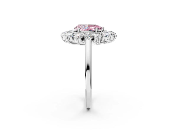 Sterling Silver Pear-Shaped Floral Double Halo Engagement Ring Setting for Fancy Pink Center