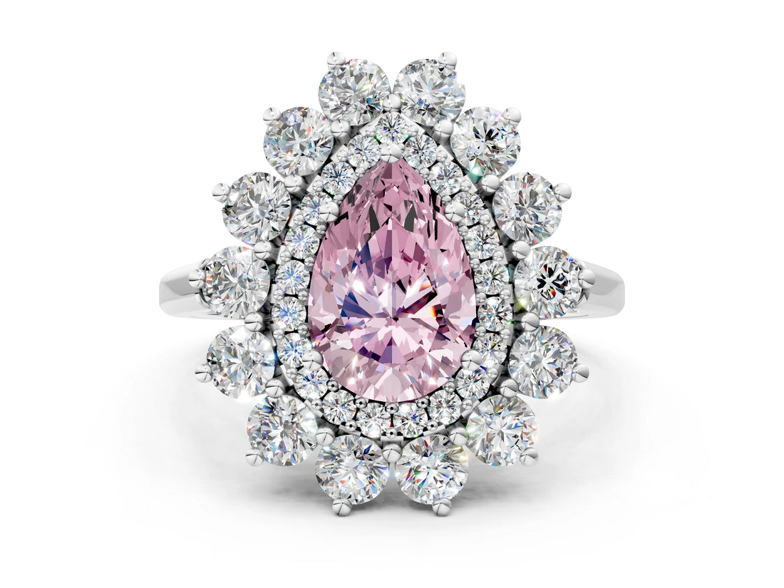 Silver Fancy Pink Pear Cut Diamond Floral Double Halo Engagement Ring with Prong Setting_48