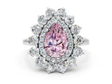 Silver Fancy Pink Pear Cut Diamond Floral Double Halo Engagement Ring with Prong Setting_48