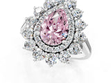 Silver Fancy Pink Pear Cut Diamond Floral Double Halo Engagement Ring with Prong Setting_49