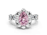 Silver Fancy Pink Pear  Cut Diamond Floral Halo Engagement Ring with Shared Prong Setting 1