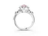 Silver Fancy Pink Pear  Cut Diamond Floral Halo Engagement Ring with Shared Prong Setting 4