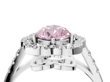 Silver Fancy Pink Pear Cut Diamond Floral Halo Split Shank Prong Setting Ring_10