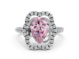 Silver Fancy Pink Pear Cut Diamond Floral Halo Split Shank Prong Setting Ring_6