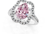 Silver Fancy Pink Pear Cut Diamond Floral Halo Split Shank Prong Setting Ring_7