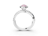 Silver Fancy Pink Pear Cut Diamond Halo Ring with Round Split Shank and Prong Setting_3
