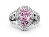 Silver Fancy Pink Pear Cut Diamond Halo Ring with Split Shank and Bezel Accents and Four-Prong Setting_6