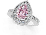 Silver Fancy Pink Pear Cut Diamond Milgrain Halo Engagement Ring with Round Pavé Band and Prong Setting_14