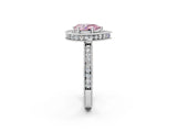 Silver Fancy Pink Pear Cut Diamond Milgrain Halo Engagement Ring with Round Pavé Band and Prong Setting_15