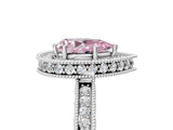 Silver Fancy Pink Pear Cut Diamond Milgrain Halo Engagement Ring with Round Pavé Band and Prong Setting_18