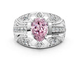 Silver Fancy Pink Pear Cut Diamond Pave Art Deco Split Shank Ring with Four-Prong Setting_6