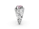 Silver Fancy Pink Pear Cut Diamond Pave Art Deco Split Shank Ring with Four-Prong Setting_8